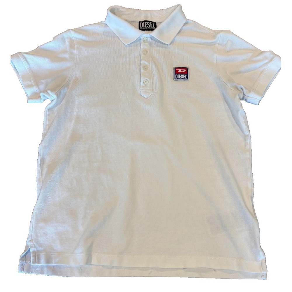 DIESEL White short sleeve T-Kal-patch polo shirt men's size medium $110 retail